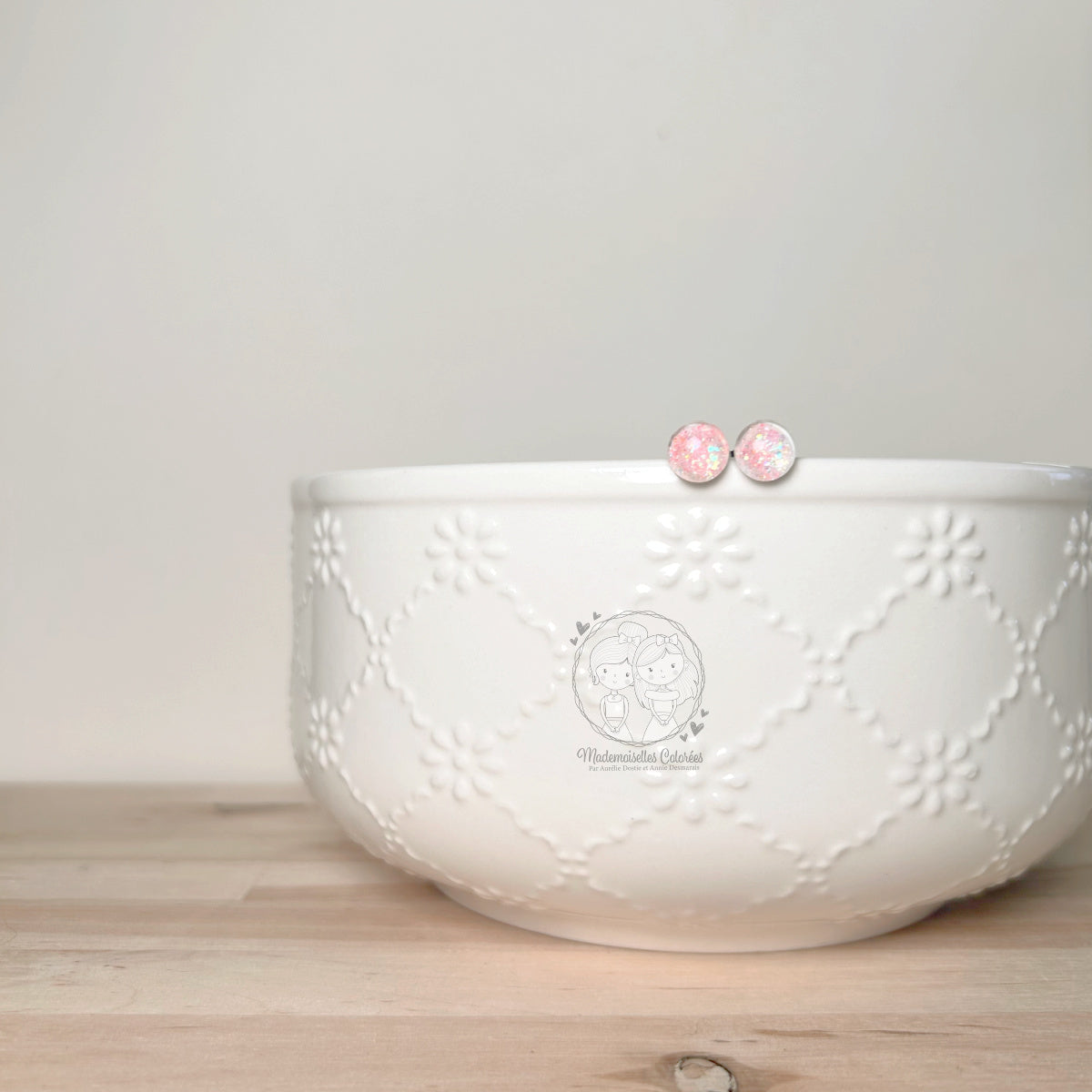 Boucles d'oreilles Clous roses paillettes