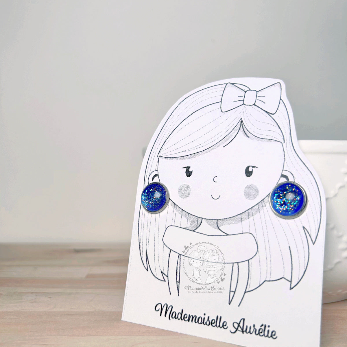 Boucles d'oreilles Clous bleues pailletées