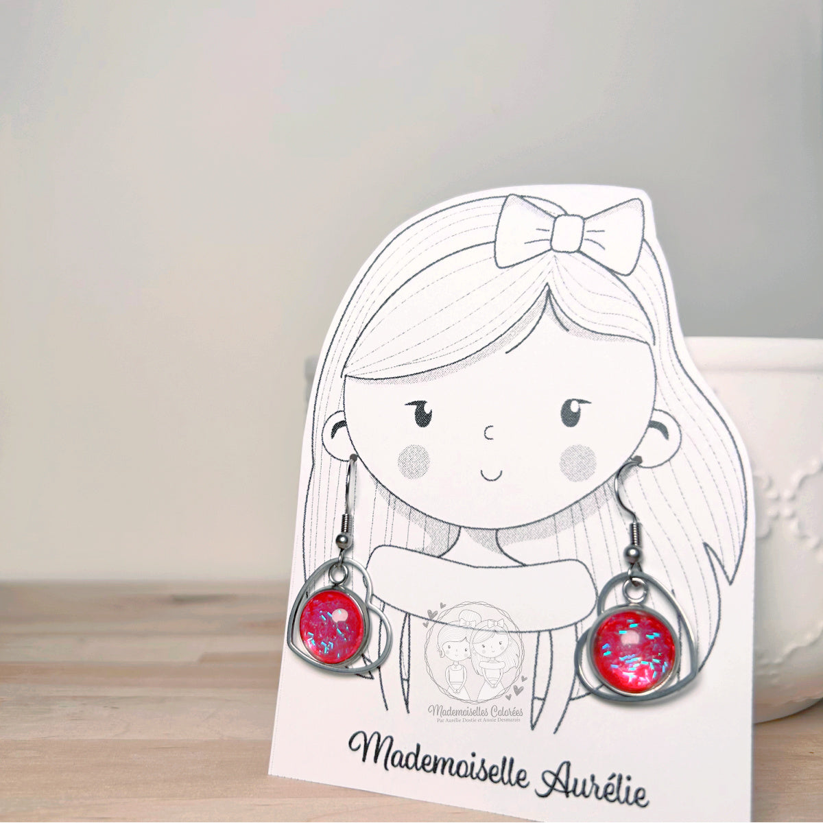 Boucles d'oreilles Pendantes coeurs paillettées