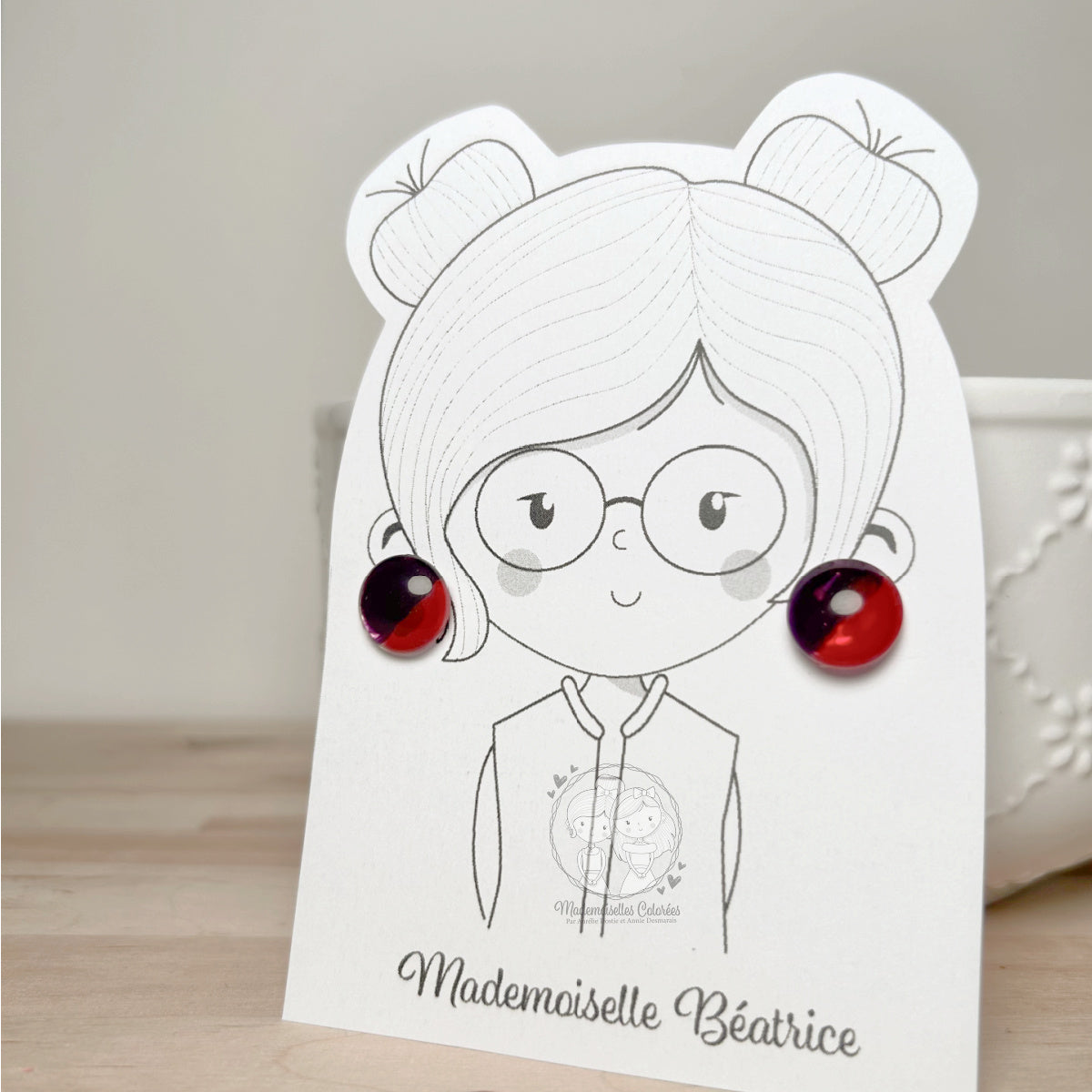 Boucle d'oreille Clou Mauve/rouge
