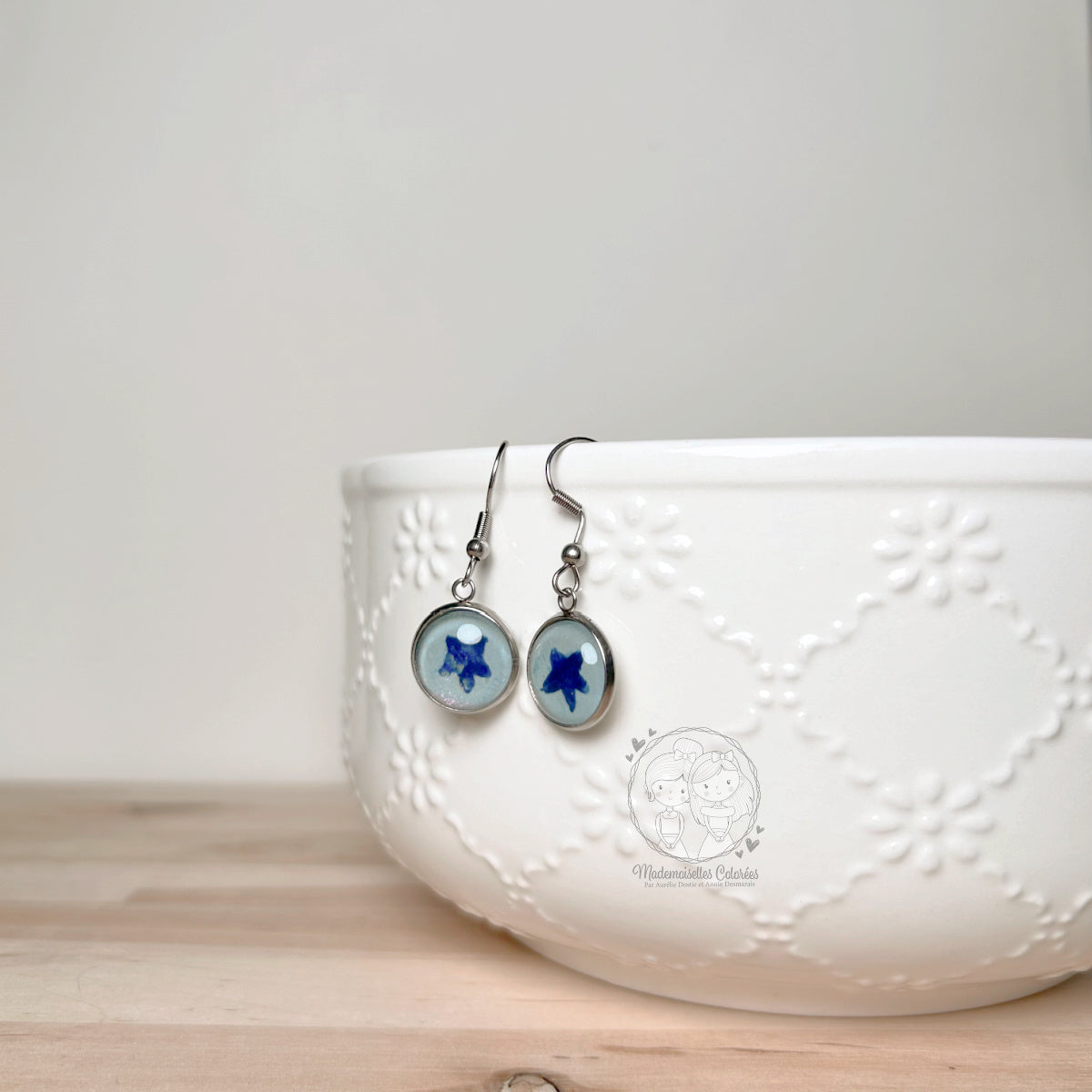 Boucles d'oreilles Pendantes étoiles bleues