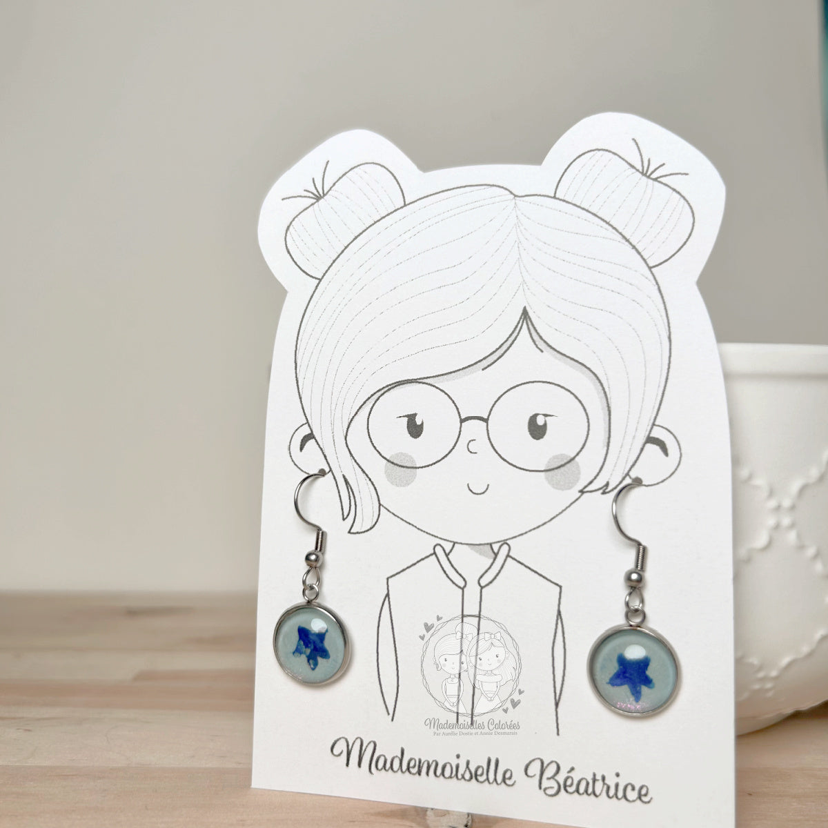Boucles d'oreilles Pendantes étoiles bleues