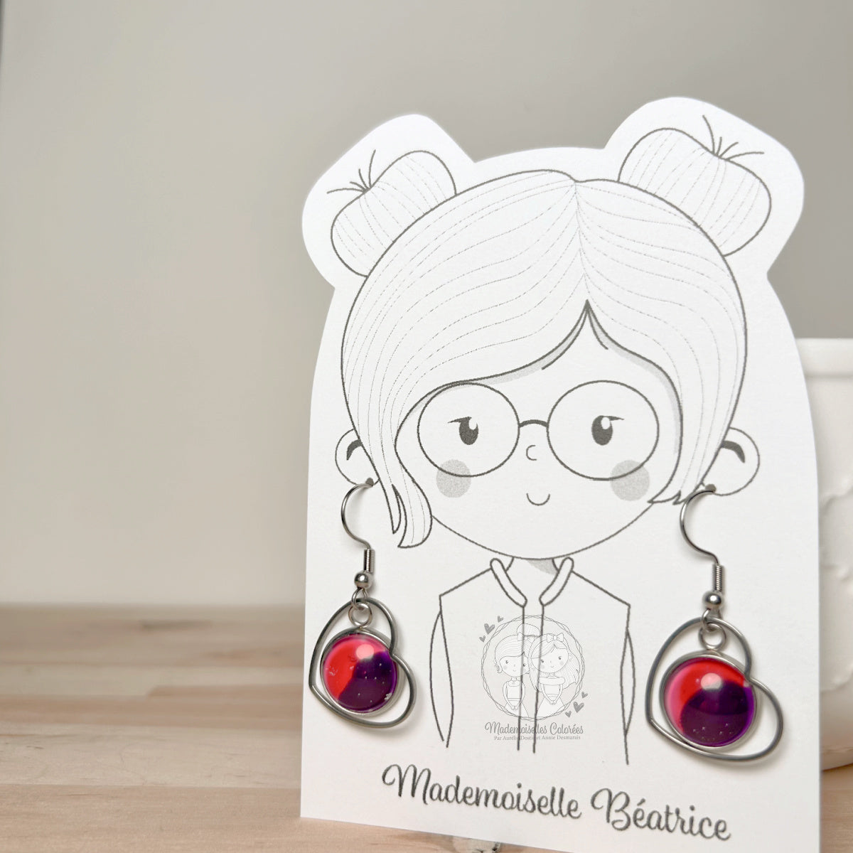 Boucles d'oreilles Pendantes géométriques rouge/mauve