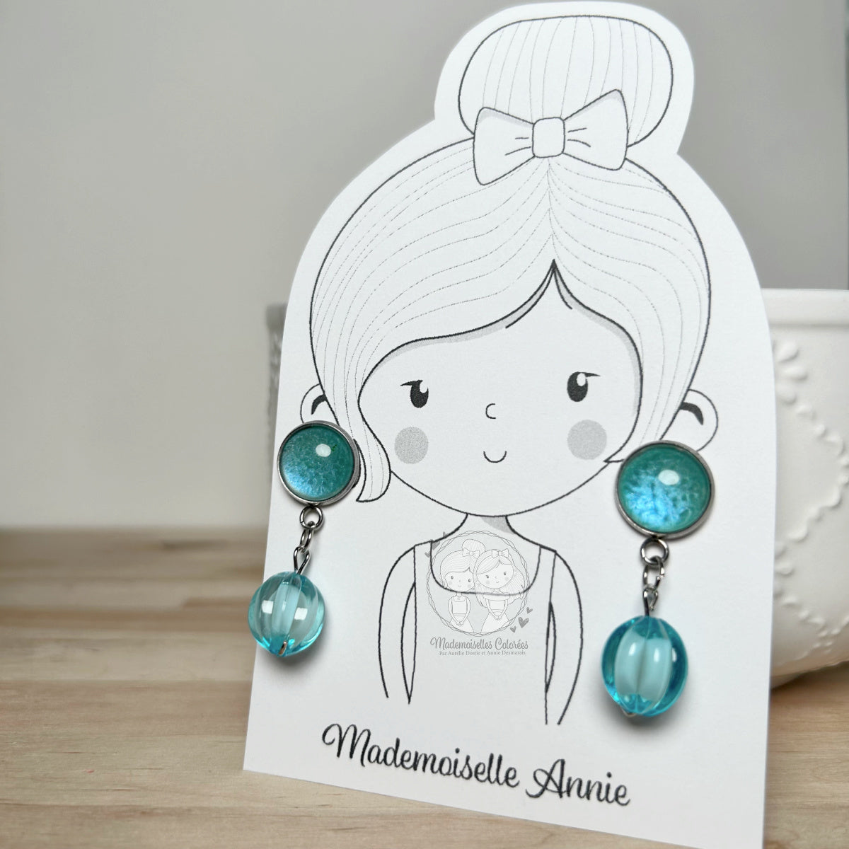 Boucle d'oreille pendante aqua #2