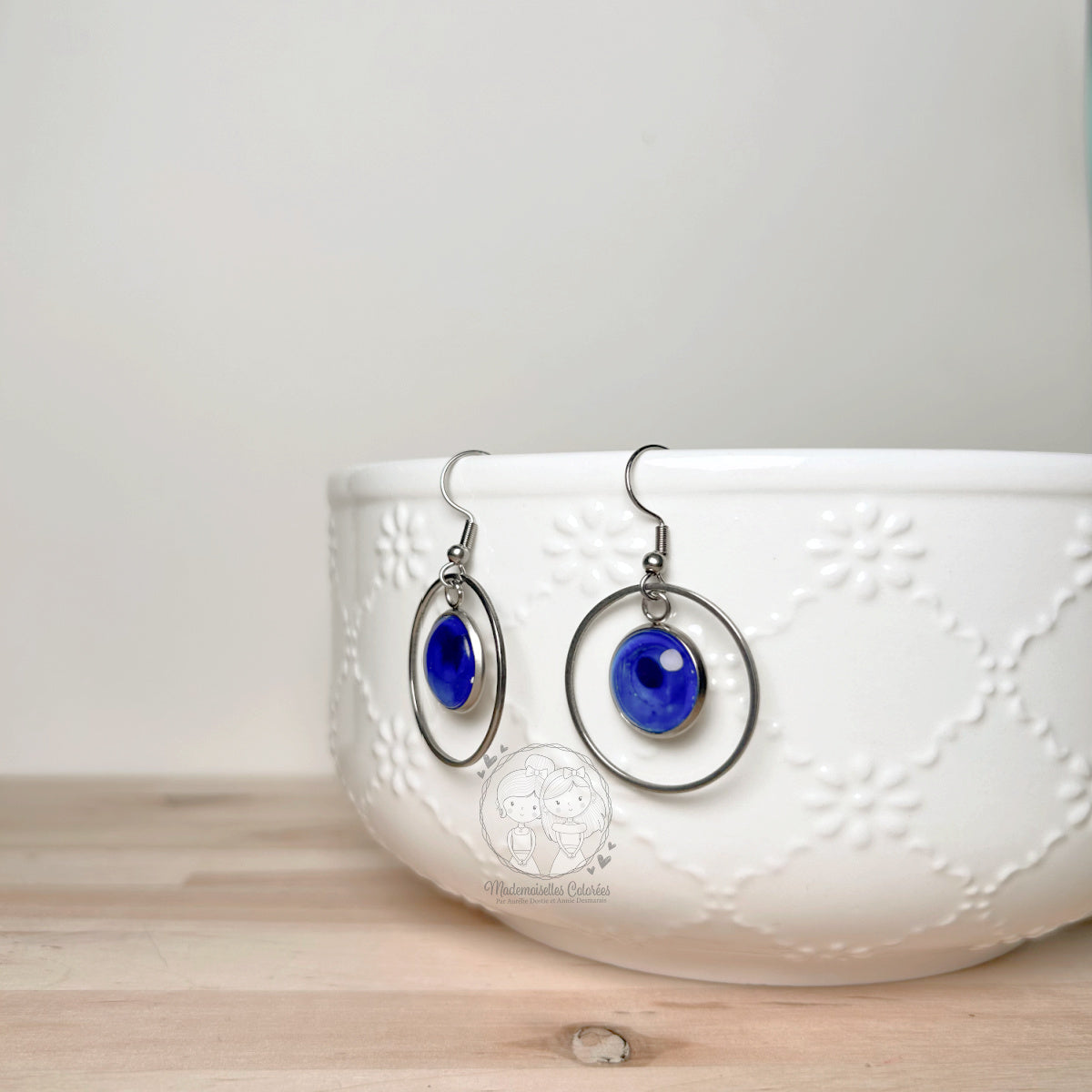Boucles d'oreilles Pendantes géométriques bleues