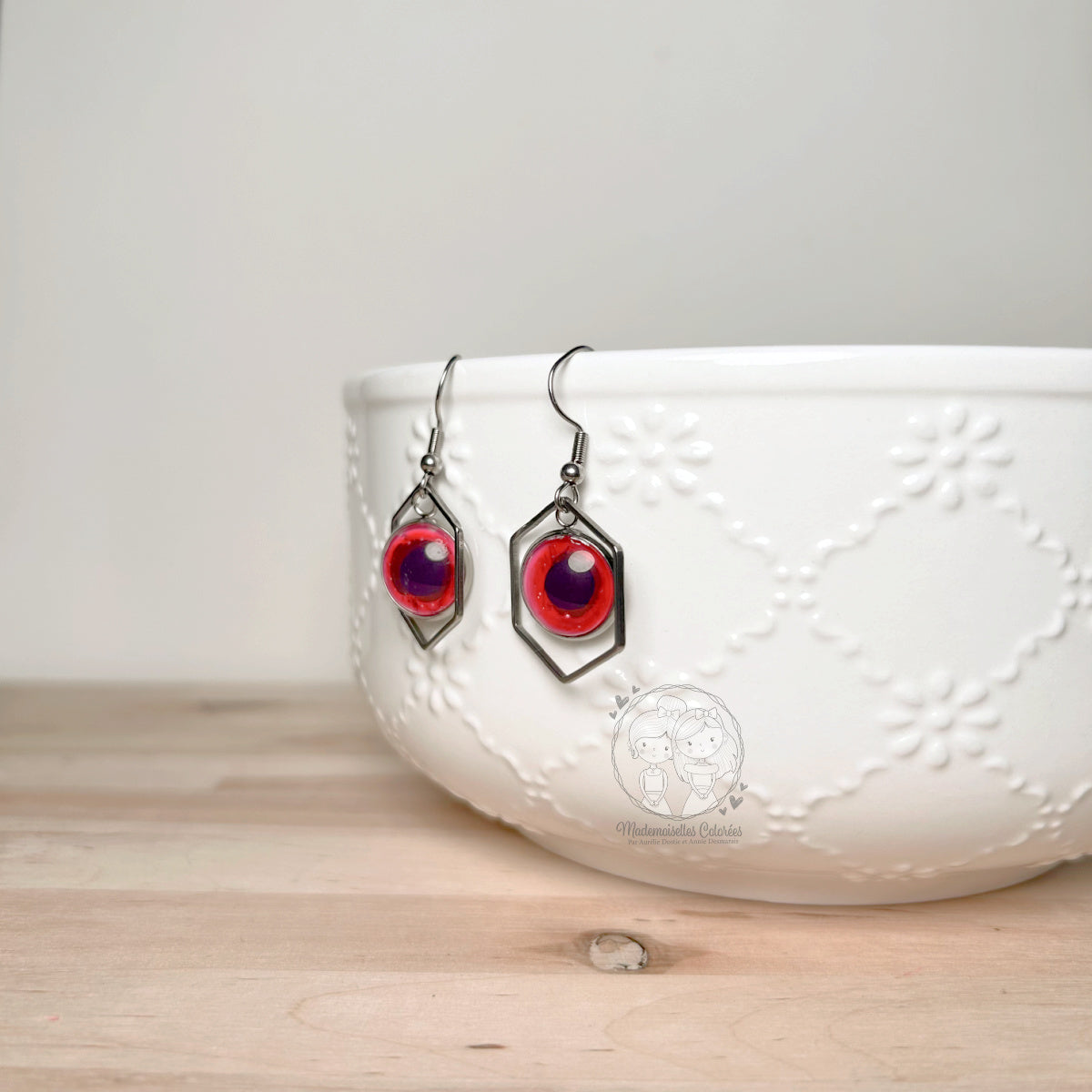 Boucles d'oreilles Pendantes Géométrique rouge/mauve